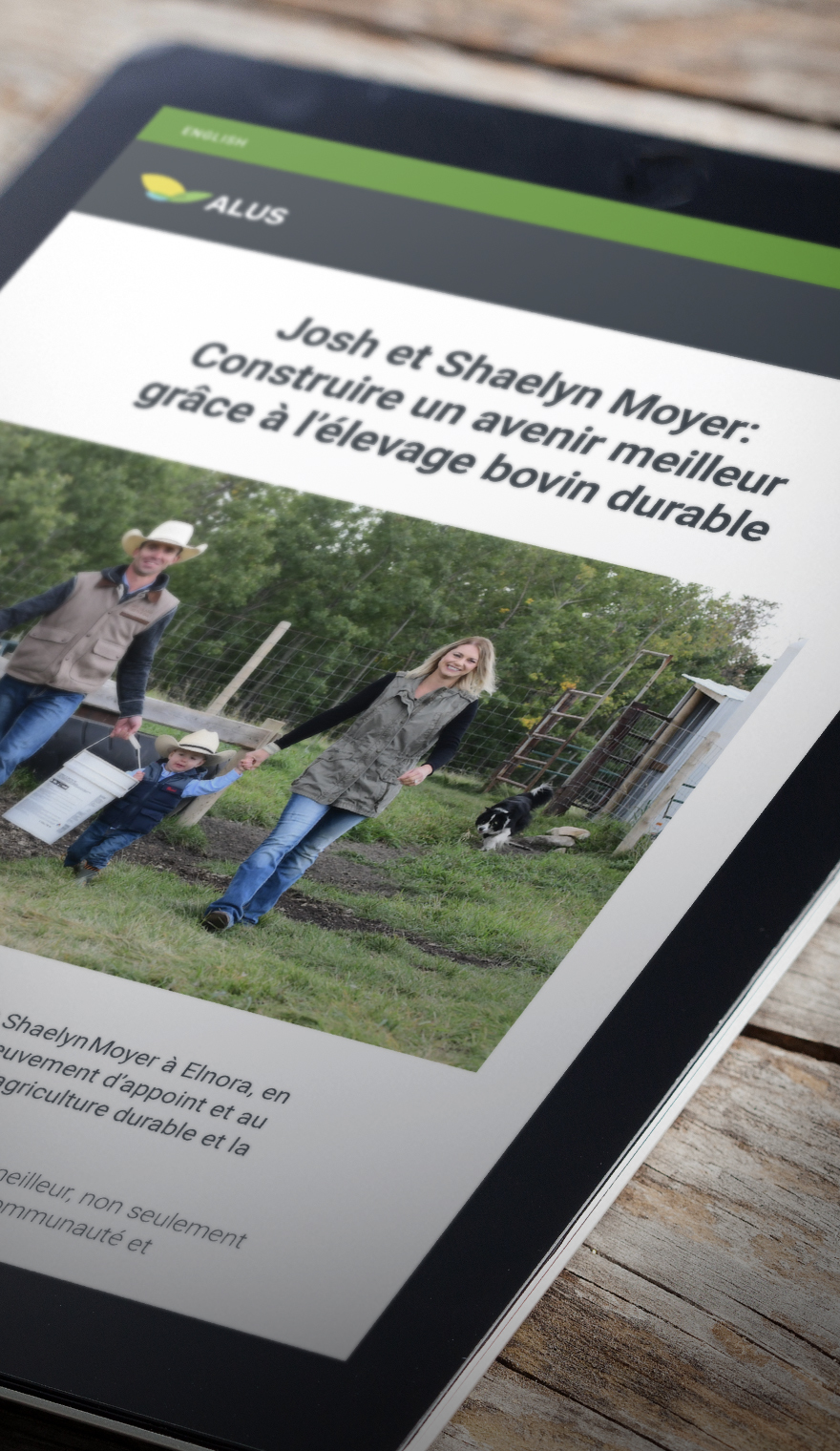 article de blogue sur tablette avec photo de couverture présentant deux agriculteurs